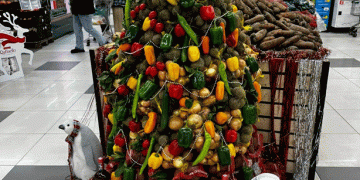 Strange Christmas Trees Made of Vegetables and Fruits: A Unique Holiday Display in Vladivostok Shopping Centers